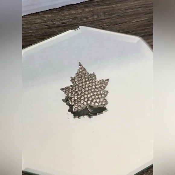 Silvertone Maple Leaf Rhinestone Brooch - Picture 5 of 10
